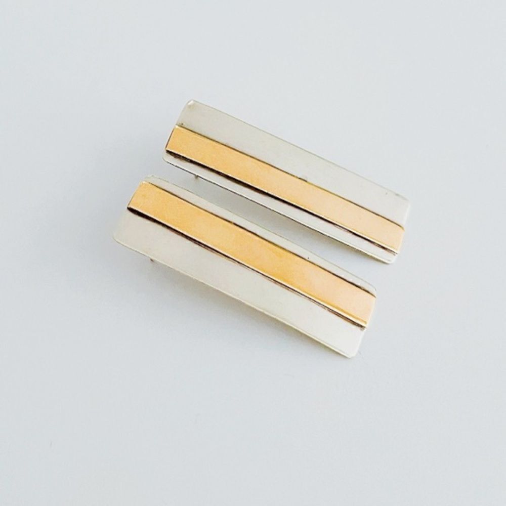 Vintage Sterling Silver & 14kt Gold Earrings - Picture 6 of 13
